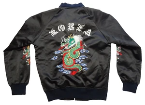 Han Mee Sa XS S Korea Satin Bomber Jacket Full Zip VTG Military Dragon Tour 80s - Picture 1 of 19