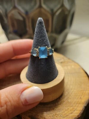 3.5 Ct Emerald Cut London Blue Topaz Dvvs Diamond Engagement Ring Yellow14k  - Image 1 of 4