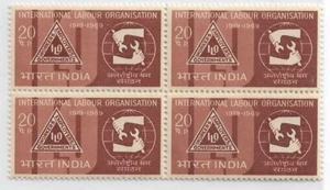 1969 INTERNATIONAL LABOUR ORGANIZATION ILO INDIA STAMP MNH BLOCK OF 4 LABOR B4 - Picture 1 of 2