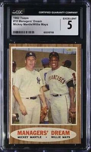 1962 TOPPS #18 MICKEY MANTLE/WILLIE MAYS CGC 5 EXCELLENT MANAGERS' DREAM 3072 - Picture 1 of 2