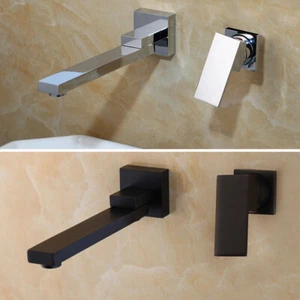 Swivel Bathroom Sink Tap 2 Holes Wall Mount Basin Mixer Faucet Set Chrome/Black - Picture 1 of 17