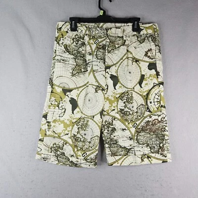 Pantalones Cortos Trust Para Hombre 34 Beige Estampado Mapa del Mundo Bermudas Lino Mezcla Rayón Preppy Foto 1 de 4