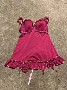 Victoria’s Secret Sexy Little Things 36C Pink  Lingerie Corset Back bows ruffles - Picture 1 of 6