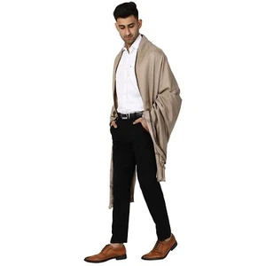 Men's Kashmiri Woven Wool Shawl Stole Deep Grey Color - Picture 1 of 4