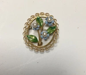 vintage krementz cultured pearl forget me not floral brooch  - Picture 1 of 2
