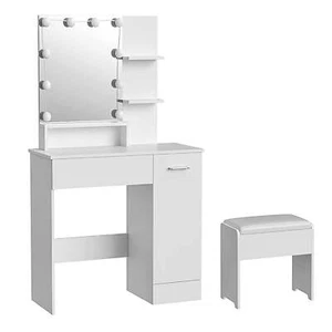 Vanity Table with LED Lighted Mirror, Makeup Storage Cabinet, Drawer, 82.7 lb - Picture 1 of 10