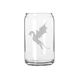 Ancient Dragon Awakening Hand Etched 16 oz Glass Can Cup - Picture 1 of 2