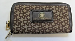 DKNY brown wallet card purse with monogram motif - Picture 1 of 7