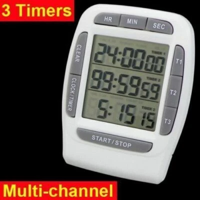 1* Digital LCD 99 Hours Count Down Laboratory Multi-Channel Timer 3Channel Timer - Image 1 of 4