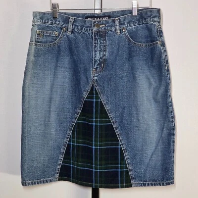 Falda vaquera vintage Y2K Nautica | Talla 12 | Línea A tiro bajo | Recorte parche a cuadros Foto 1 de 4