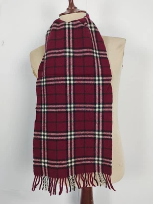 Burberry genuine vintage Nova check Maroon 100% Lambswool winter Scarf Scarves — 第 1/4 张图片