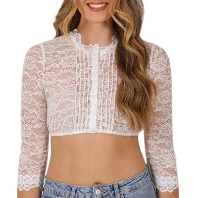 Krüger Dirndlbluse Margareta ecru | hochgeschlossen langarm Spitze | Damen Bluse - Bild 1 von 4