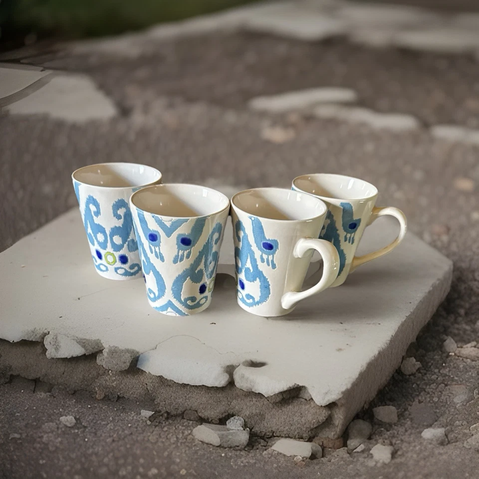 Rachael Ray Blue Ikat Coffee Mugs Set  Of 4 Painted 12  Oz - Image 1 of 1