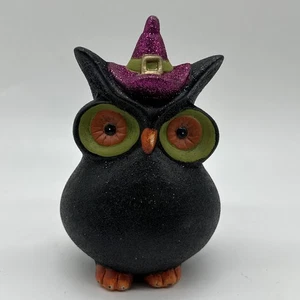 Gufo in ceramica stravagante glitterato nero con cappello da strega decorazione Halloween 7”x5” - Foto 1 di 6