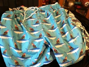 Costume da bagno uomo XL pantaloncino Alvin's Island Aqua Teal con squali 3 tasche - Foto 1 di 6