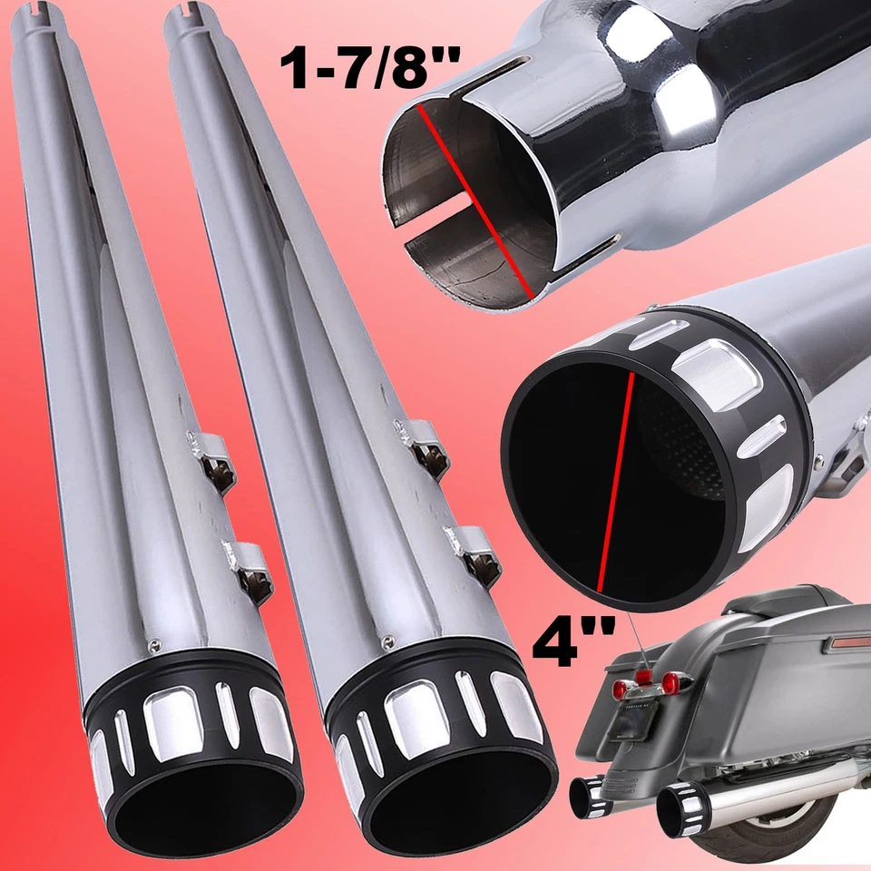 Chrome 4" Slip-On Straight Mufflers Exhausts Fit For Harley Street Glide 1995-16 Foto 1 de 4