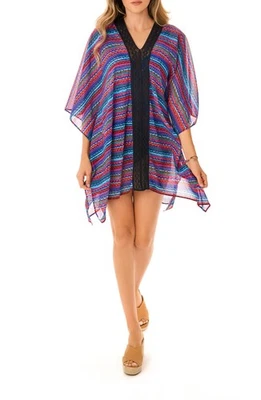 Miraclesuit Carnivale Lace Caftan Swimsuit Cover Up Black Multicolor Size Small - Image 1 of 4