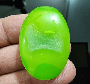 Green Oval Window Druzy Agate 66ct Sparkling Natural Druzy Cut Gemstone - Picture 1 of 9
