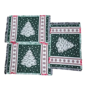 3er Set Gewebte Weihnachtsbaum Tischsets Rot Grün Urlaub Tischdeko - Bild 1 von 6