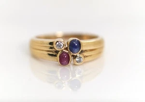 Oro Amarillo Anillo Mujer Zafiro Rubí Circonia 14kt – 585 Cabujón, Talla 53 - Imagen 1 de 7