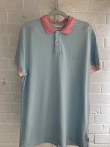 Wrangler Polo Shirt Pale Blue Pink T Shirt Size Large - Picture 1 of 12