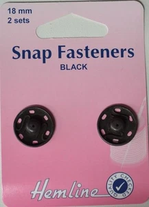 Metal Snap Fasteners, BLACK, 18mm Dia., 2 Sets Sew-In, By Hemline - Imagen 1 de 2