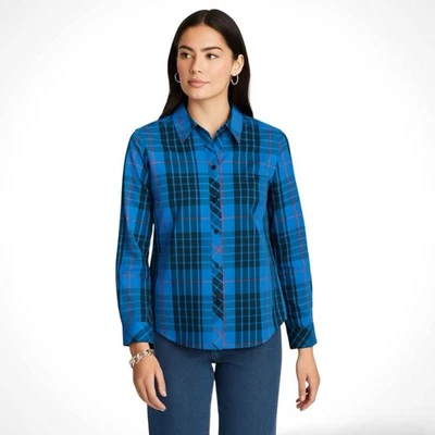 Camisa New York & Company 7th Avenue Estructurada Cobalto Cuadros Abotonada - M Foto 1 de 4