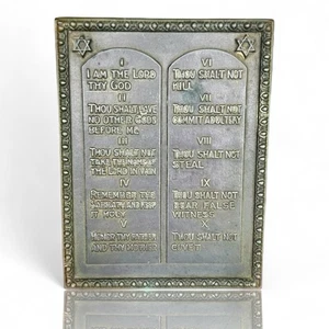 A Solid Bronze Ten Commandments Spelter Plaque Judaica Vintage Antique Wall Art - Picture 1 of 6