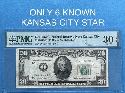 1950C STAR NOTE 6 KNOWN FRN FR 2062-J* $20 PMG 30 EPQ VF KANSAS CITY J BLOCK - Image 1 of 3