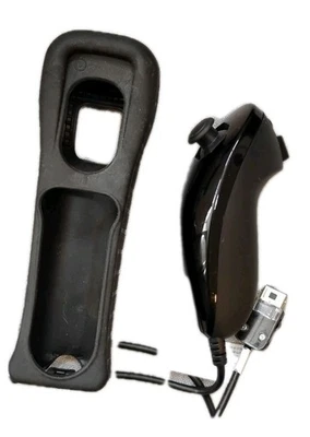 Nintendo Wii OEM Black Nunchuk (RVLAFK2) Thumbstick & Wiimote Sleeve - (No Mote) - Image 1 of 2