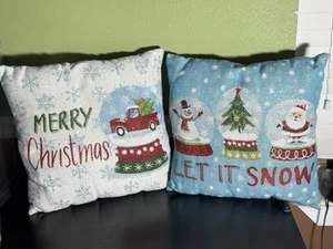 Set of Christmas Throw Pillows 15" Merry Christmas & Let It Snow - Picture 1 of 8