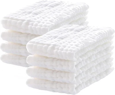 Paquete de 12 paños para eructos de muselina 100 % algodón 10x20 pulgadas (paquete de 12), blancos Foto 1 de 2