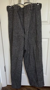 Vtg  EDDIE BAUER  44x32 GRAY Thick Wool Hunting Pants W/ Suspenders Tweed - Picture 1 of 7