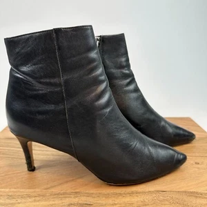 Womens Halogen Black Leather Heeled Ankle Booties Boots Size 7.5 M GUC - Picture 1 of 13