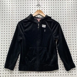 Juicy Couture Velour Hoodie Zip Black Girls Large 12-14 Soft Velvet 16.5x21 - Picture 1 of 13