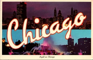 Chicago night in Chicago ILLINOIS CHROME postmarked 1965 POSTCARD D6 - Picture 1 of 2