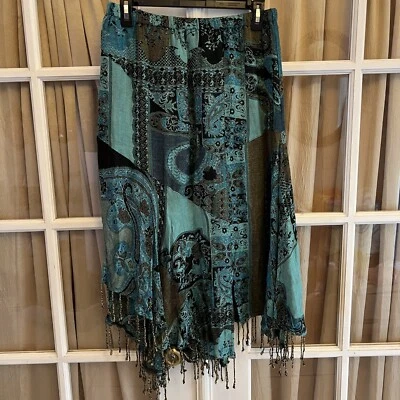 Soft Surroundings Petite S Small Blue Green Skirt Boho Fringe - Изображение 1 из 4