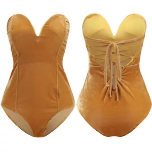 Lady Velvet Bodysuit Sexy Strapless Cross Back Playsuit Strech Oversize Bodysuit - Picture 1 of 22
