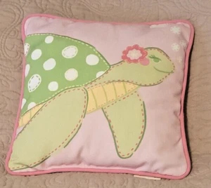 The Pottery Barn Kids 13x13 Pink and Green Turtle Decorative Throw Pillow - Picture 1 of 7