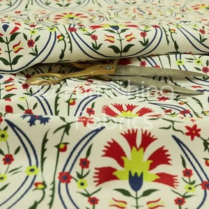 Modern Printed Velvet Red Oriental Inspired Pattern Upholstery Furnishing Fabric - Picture 1 of 5