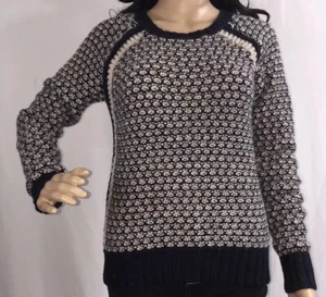 Max Studio Sweater Small Navy Blue Ivory Texture Knit Raglan Sleeve Wool Blend - Picture 1 of 12