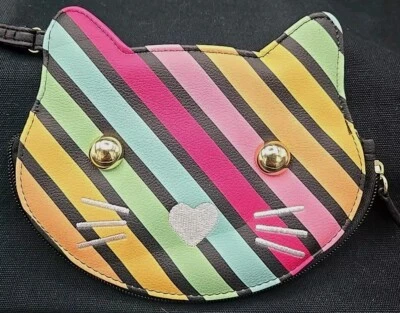 Cartera sin asas Betsey Johnson Luv arco iris cara de gato muñeca cremallera Foto 1 de 4