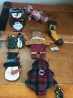 Estate Lot Of Jointed Fabric Teddy Bear Painted Wood Snowman Plaid Christmas 