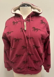 Schmidt Work Wear Jacket Equestrian Horses Print Sherpa Lined Zip Women SZ M - Picture 1 of 11