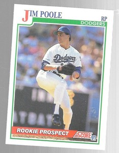 1991 Score Jim Poole 357 Rookie Prospect Los Angeles Dodgers Baseball Card
