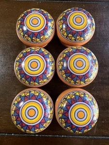 Funky Lot Of (6) Multi Colored Ceramic Drawer Knobs Orange Blue Red Purple - Picture 1 of 6