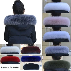 Women Men 100% Natural Fox Fur Collar Scarf 90*15cm Real Fur Trims Detachable - Picture 1 of 48