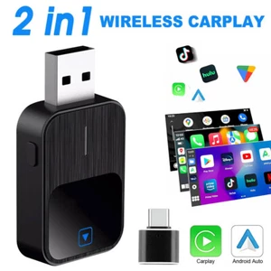 2in1 Wireless CarPlay Adapter Android Auto Car Auto Navigation Player USB Dongle - Picture 1 of 13
