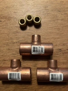 3 --- 3/4" x 3/4" x 1/2" Reducing Copper Tee Plumbing Pipe Fitting - Picture 1 of 2