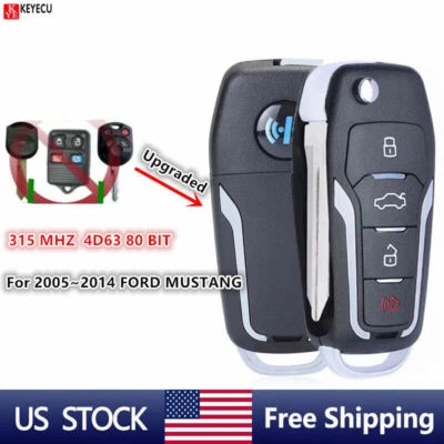 FOR 05-14 FORD MUSTANG Upgraded FLIP KEY REMOTE 4D63 CHIP KEY KEYLESS ENTRY FOB Foto 1 de 4